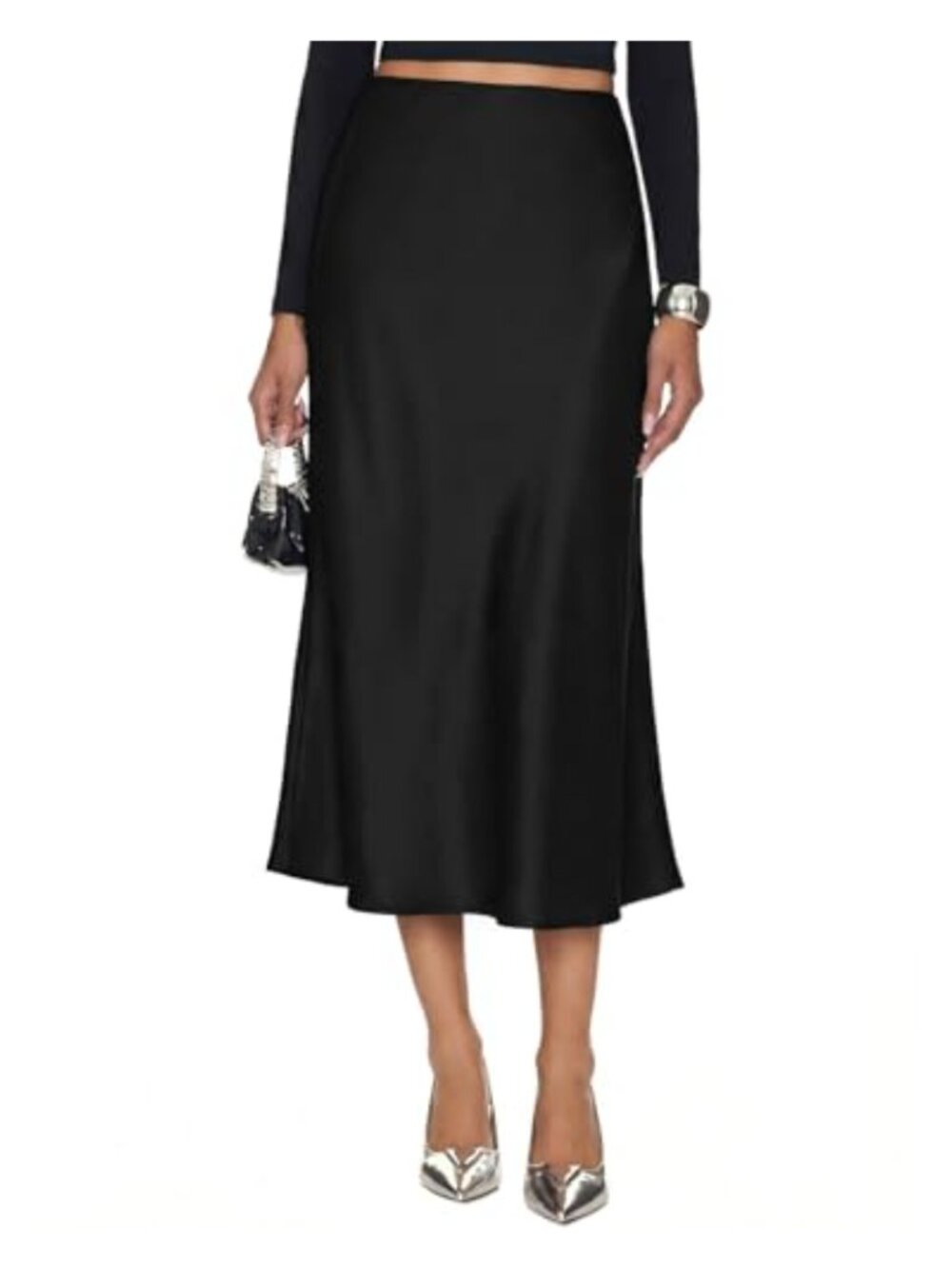 Silk Satin A-Line Midi Skirt High Waisted Leopard Print